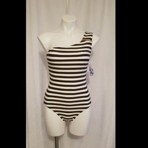 NWT Michael Kors Striped One Shoulder Swimsuit